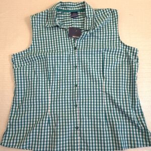 NEW BASIC EDITIONS GREEN/WHITE SLEEVELESS COLLAR CAMP SHIRT SIZE 2XL